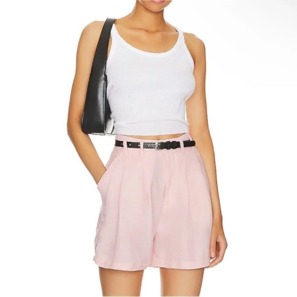 Free People NWT Calla Pleated Linen Blend Trouser Shorts In Pink Rose Size 6